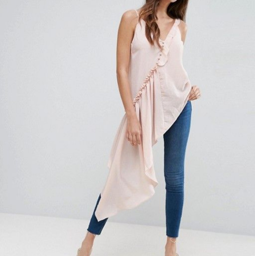 Asymmetrical pink cami tank dress